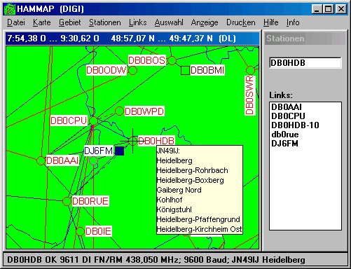 Karte mit Informationen aus der Locator-Datenbank